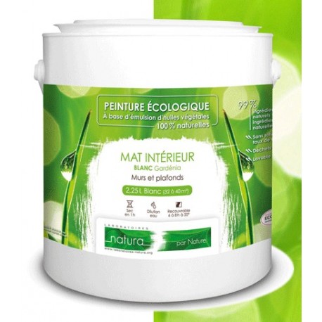 Peinture naturelle blanche mate, murs et plafonds intérieur (10L/130m2)  Natura